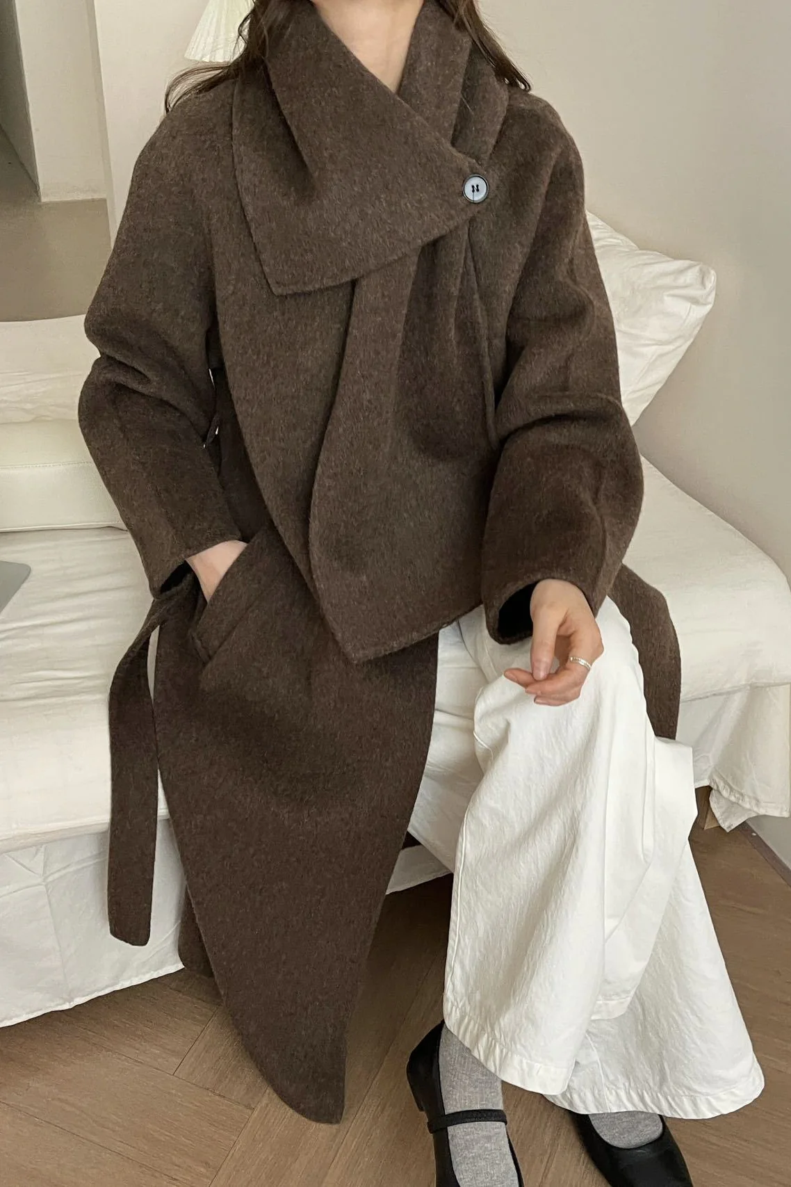 Wool Reversible Midi Scarf Style Overcoat - Image 9