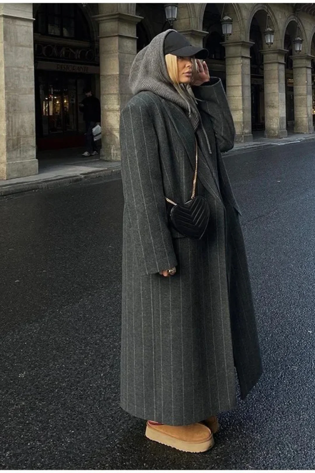Wool Stripe Notch Collar Long Overcoat - Image 3