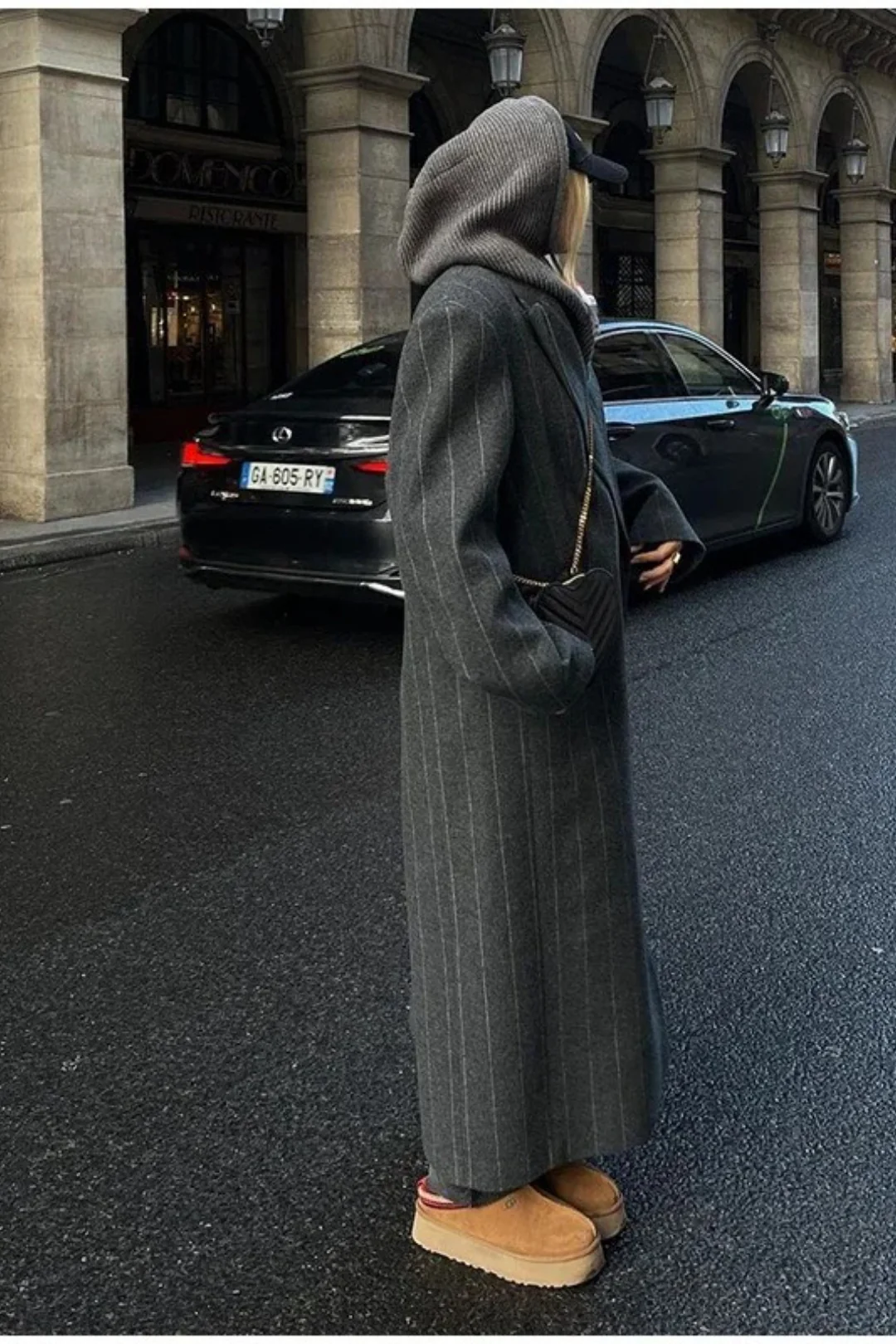 Wool Stripe Notch Collar Long Overcoat - Image 4