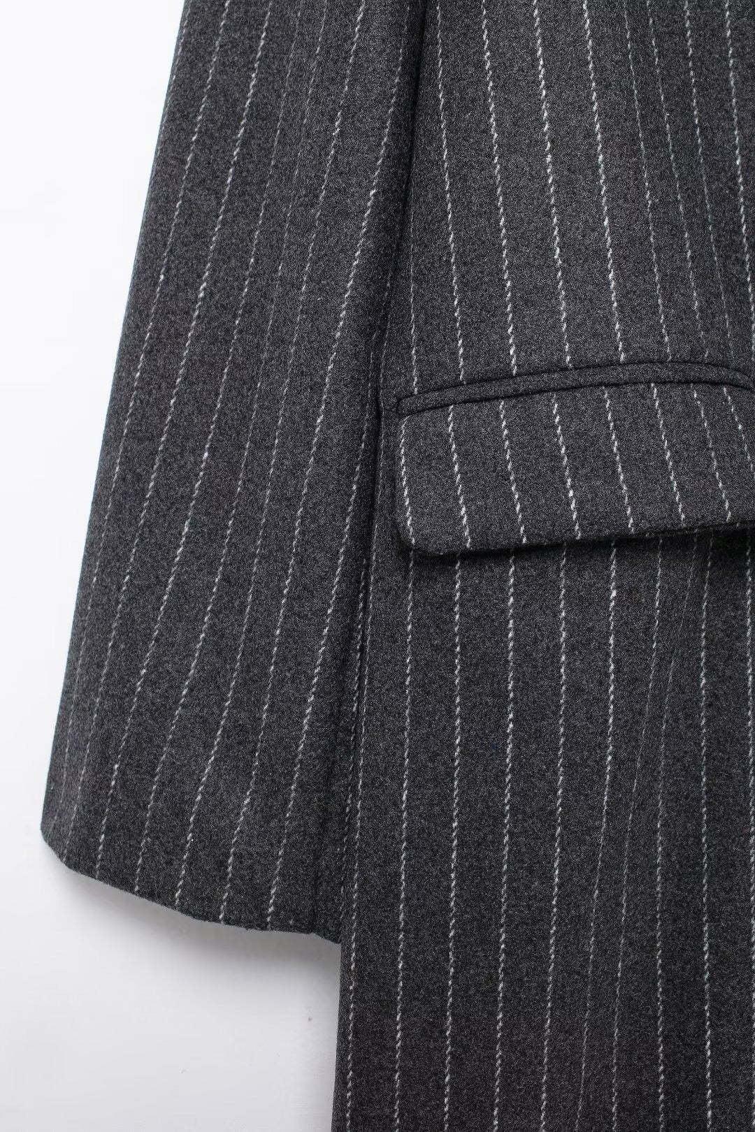 Wool Stripe Notch Collar Long Overcoat - Image 5