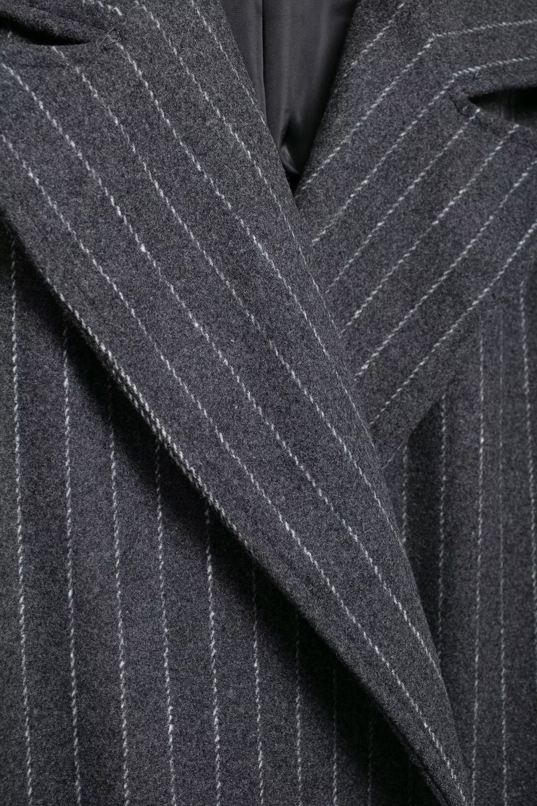 Wool Stripe Notch Collar Long Overcoat - Image 6