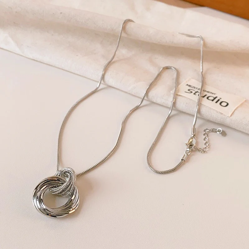 Wrapped Circle Pendant Layered Necklace - Image 2