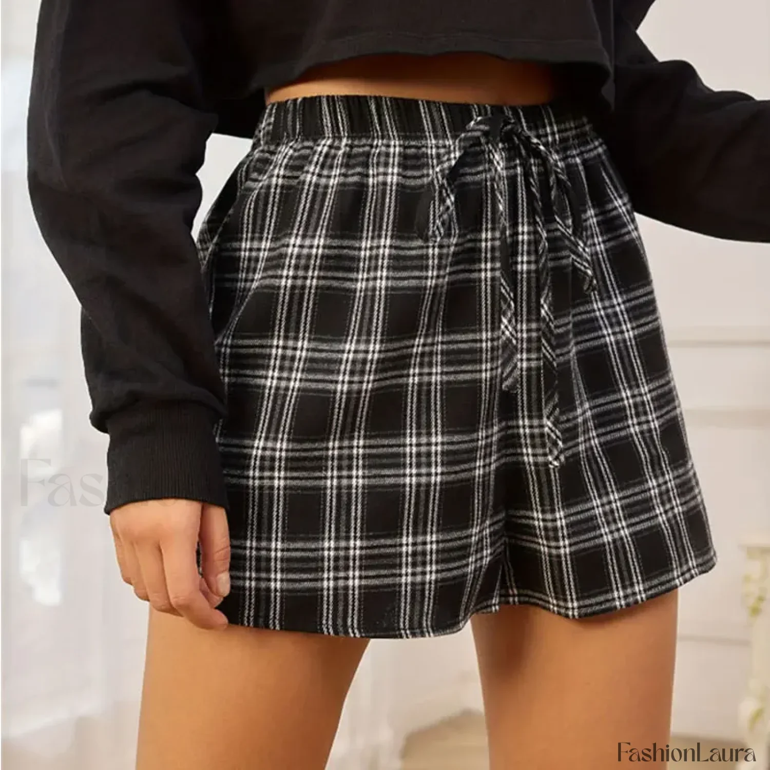Y2K Cotton Cute Plaid Pajamas Elastic Waist Boxers Short - Image 17