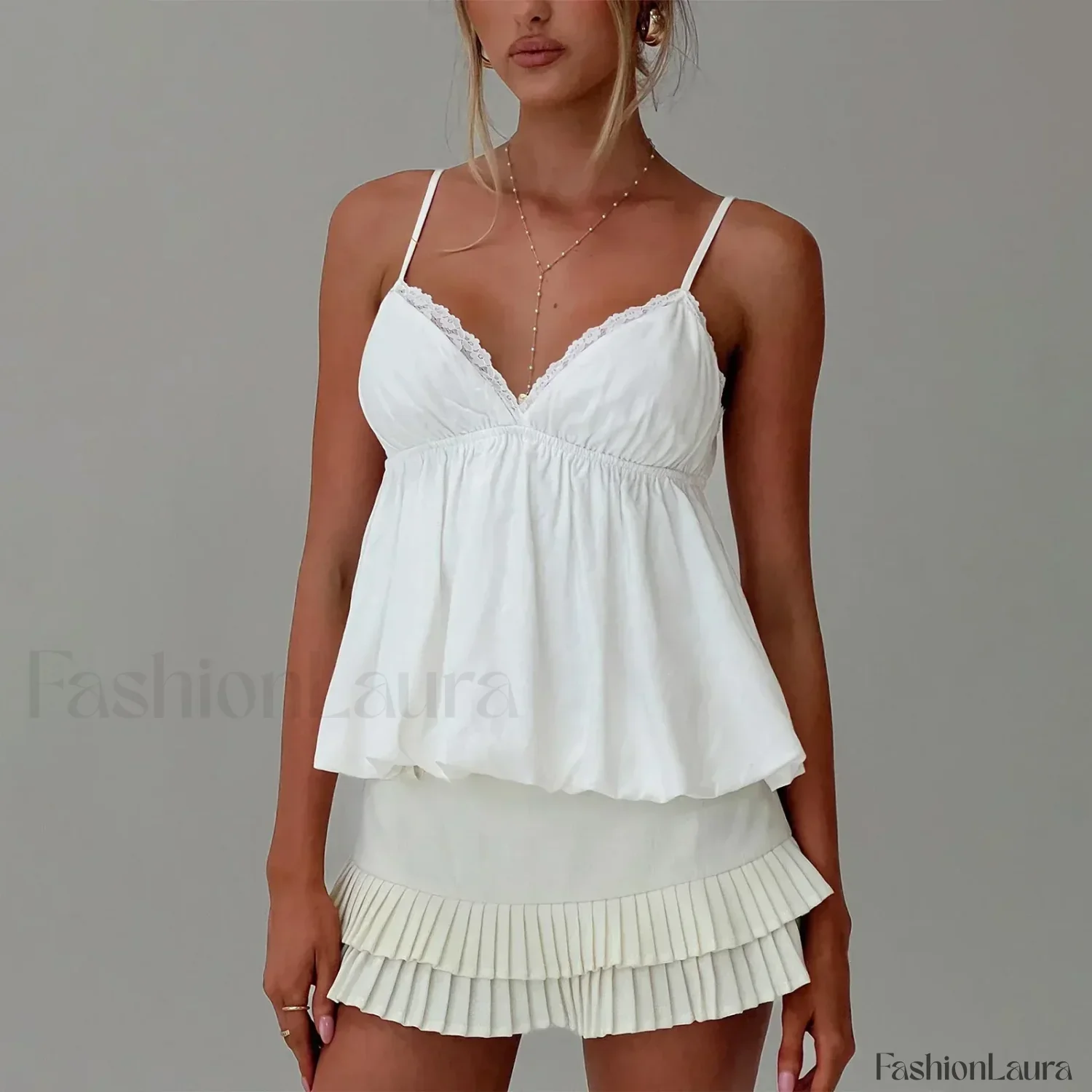 Y2K Lace Trim Flare Crop Top Two Piece Set - Image 18