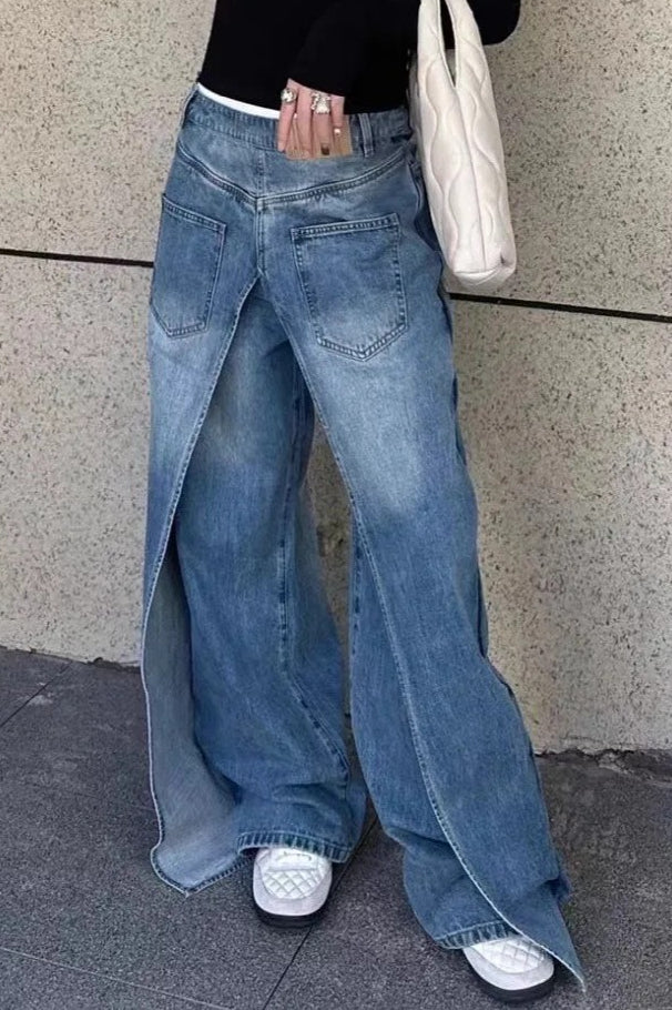 Y2K Vintage Reversible Deconstructed Wide Leg Jeans - Image 3