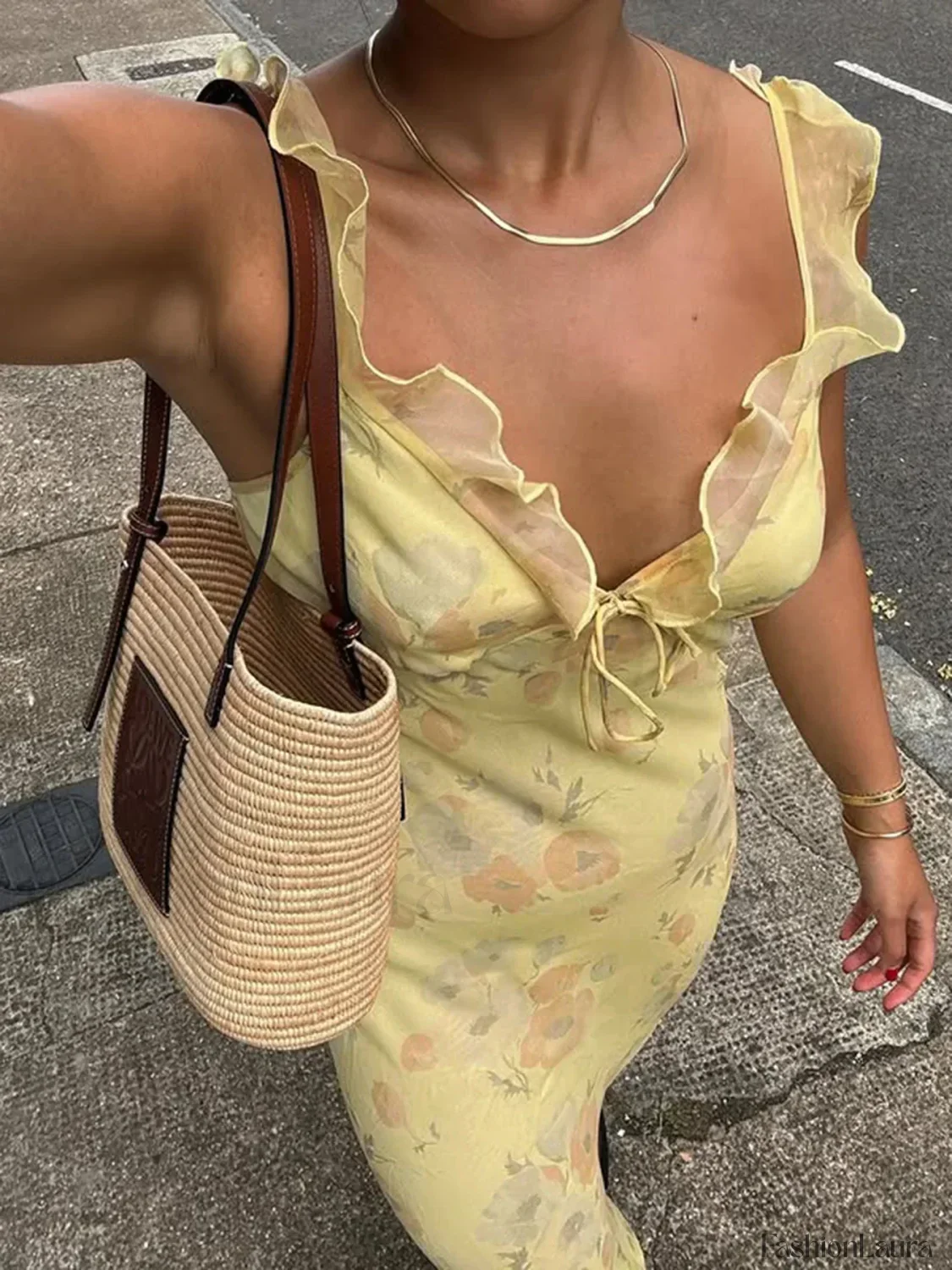 Yellow Camisole Floral Dress Slim Fit Fairycore Floral Dress - Image 10