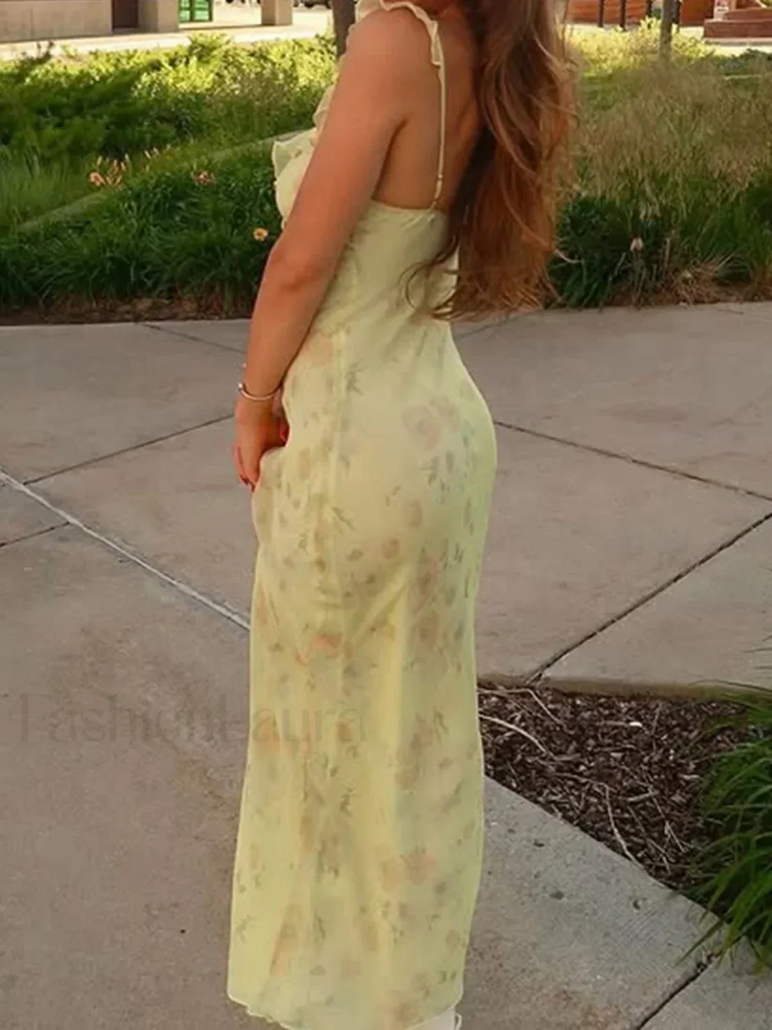 Yellow Camisole Floral Dress Slim Fit Fairycore Floral Dress - Image 2