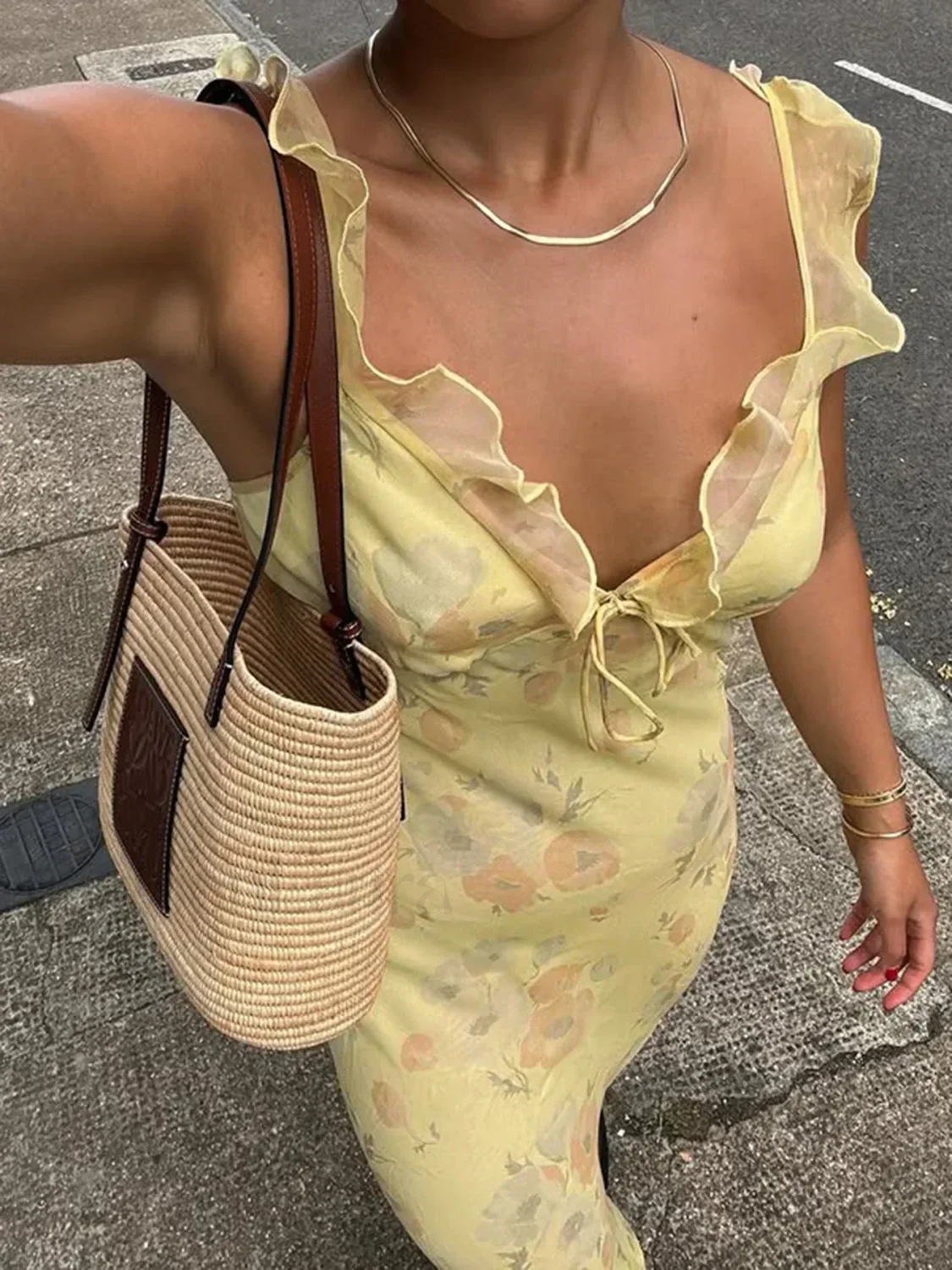 Yellow Camisole Floral Dress Slim Fit Fairycore Floral Dress - Image 3