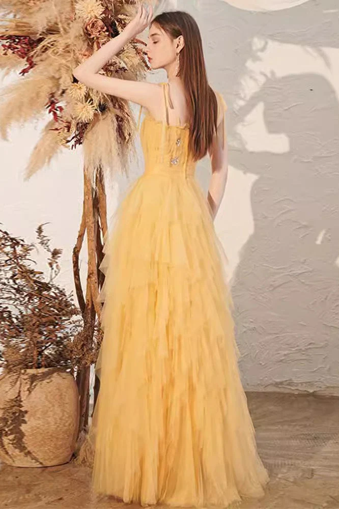Yellow Spaghetti Strap Mini Formal Dress - Image 7