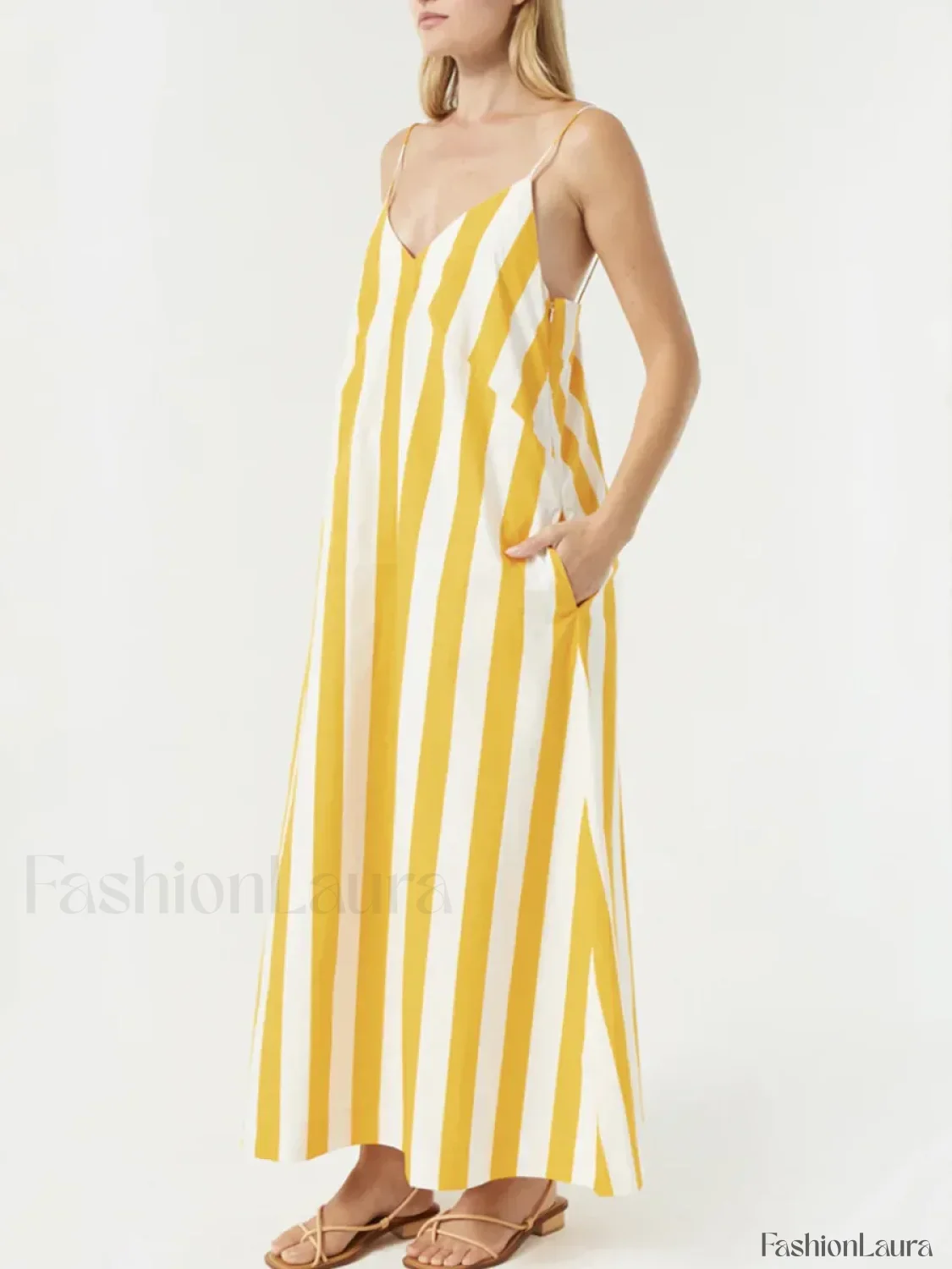 Yellow Striped Pocket Maxi Dress - Image 8