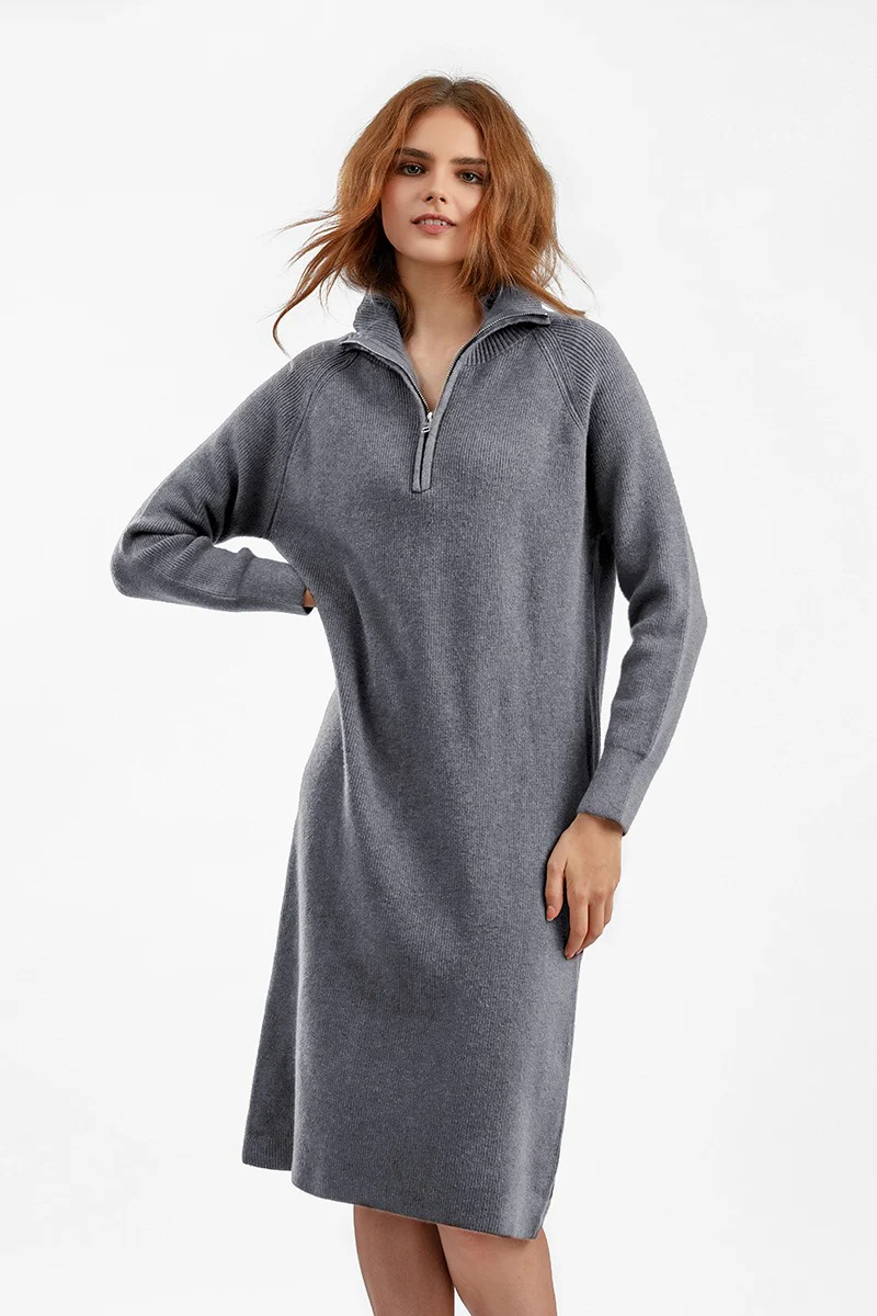 Zipper Pullover Sweater Dress - Image 2