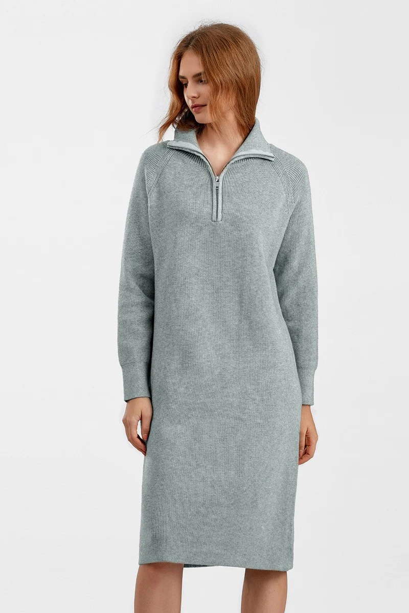 Zipper Pullover Sweater Dress - Image 6